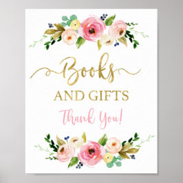 Bücher und Geschenke Rosa und goldenes Blumenzeich Poster