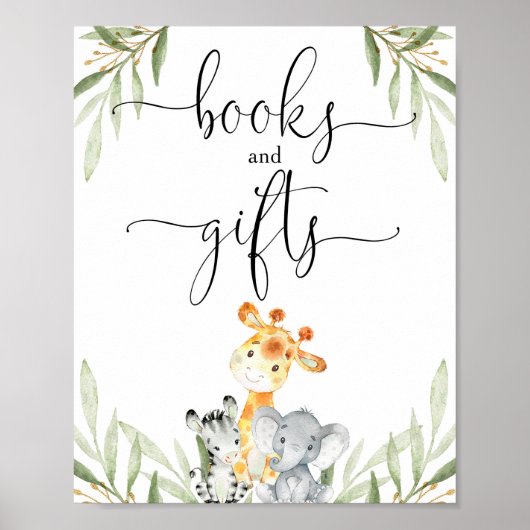 Bücher und Geschenke Safari Tiere Babyduschzeichen Poster (Vorne)