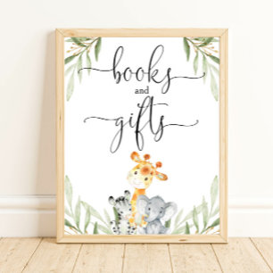 Bücher und Geschenke Safari Tiere Babyduschzeichen Poster