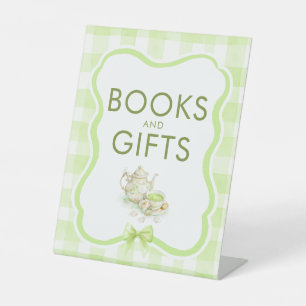 Bücher und Geschenke Teeparty Baby Shower Tischsch Sockelschild