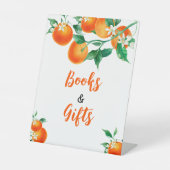 Bücher und Geschenke Unterschreiben Orange Babydus Sockelschild (Vorderseite)