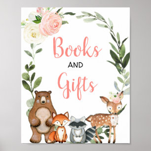 Bücher und Geschenke Wald Grüne Rosa Babydusche Poster