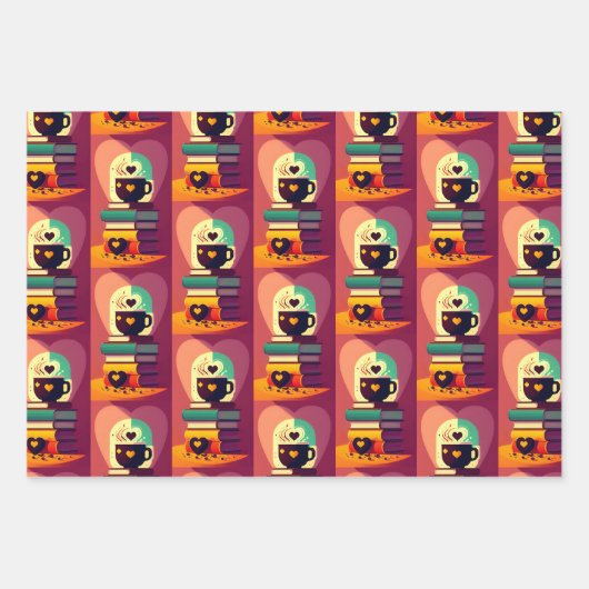 Bücher und Kaffee Geschenkpapier Set (Vorderseite)