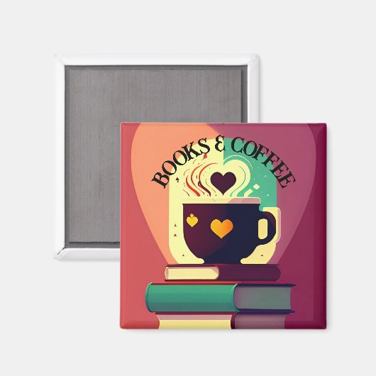 Bücher und Kaffee Magnet (Vorderseite/Rückseite)