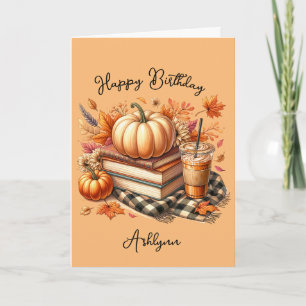 Bücher und Kaffee Orange Pumpkin Gewürz Geburtstag Karte