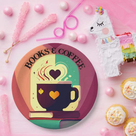 Bücher und Kaffee Pappteller (Party)