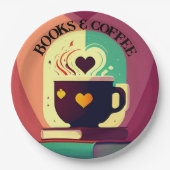 Bücher und Kaffee Pappteller (Vorderseite)