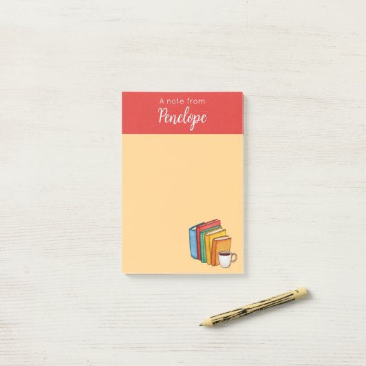 Bücher und Kaffee Post-it Klebezettel (Auf Schreibtisch)