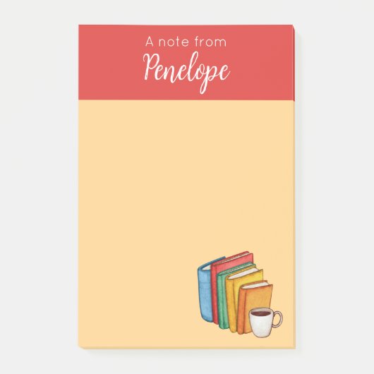 Bücher und Kaffee Post-it Klebezettel (Vorderseite)