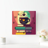 Bücher und Kaffee Quadratische Wanduhr (Zuhause)