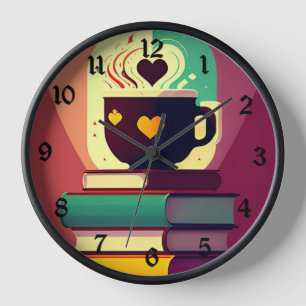 Bücher und Kaffee Uhr