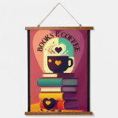 Bücher und Kaffee Wandteppich Mit Holzrahmen (Vorderseite)