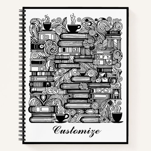 Bücher und Kaffeefarbe Ich Doodle (Vorderseite)