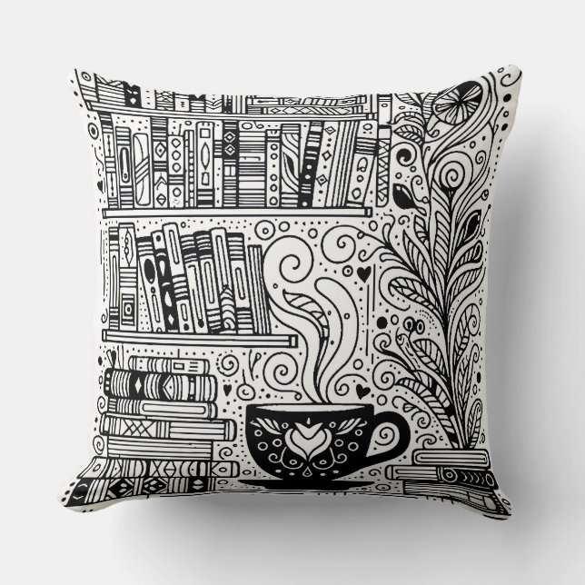 Bücher und Kaffeefarbe ich Doodle 2 Kissen (Vorderseite)