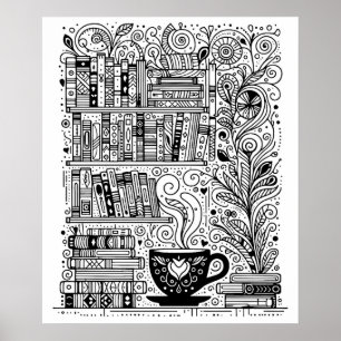 Bücher und Kaffeefarbe ich Doodle 2 Poster