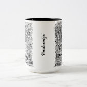 Bücher und Kaffeefarbe ich Doodle 2 Zweifarbige Tasse (Mittel)