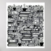 Bücher und Kaffeefarbe Ich Doodle Poster (Vorne)