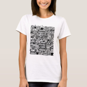 Bücher und Kaffeefarbe Ich Doodle T-Shirt