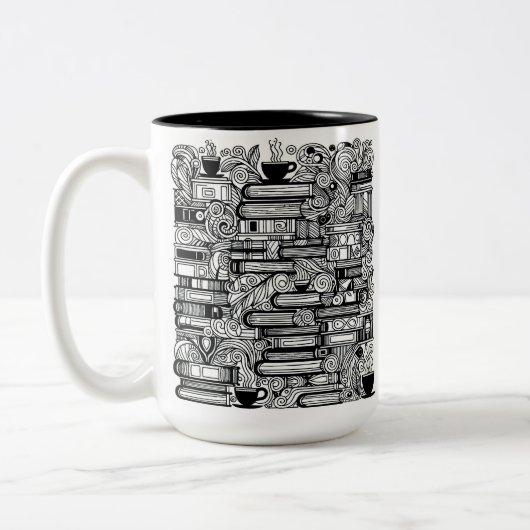 Bücher und Kaffeefarbe Ich Doodle Zweifarbige Tasse (Links)