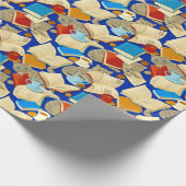 Bücher und Katzen auf blau Geschenkpapier (Ecke)