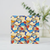 Bücher und Katzen auf blau Karte (Stehend Vorderseite)