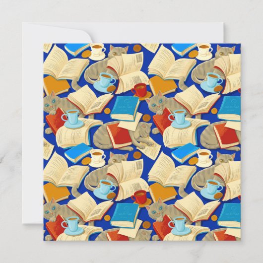 Bücher und Katzen auf blau Karte (Vorderseite)