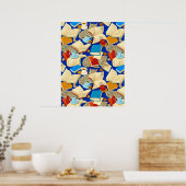 Bücher und Katzen auf blau Poster (Küche)