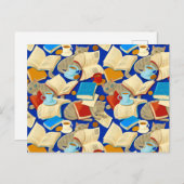 Bücher und Katzen auf blau Postkarte (Vorne/Hinten)