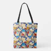 Bücher und Katzen auf blau Tasche (Rückseite)