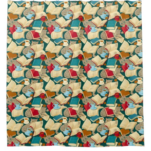 Bücher und Katzen Duschvorhang (Vorderseite)