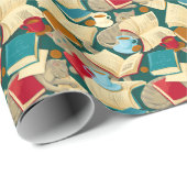 Bücher und Katzen Geschenkpapier (Rolleneckpunkt)