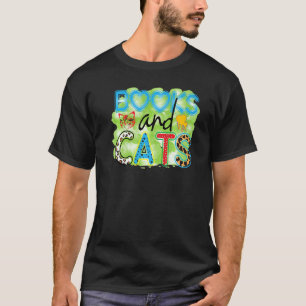 Bücher und Katzen Grafik Patchwork Katze T-Shirt
