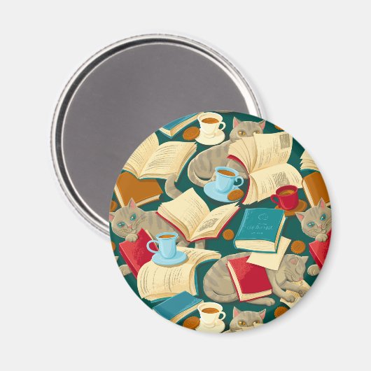 Bücher und Katzen Magnet (Vorderseite/Rückseite)