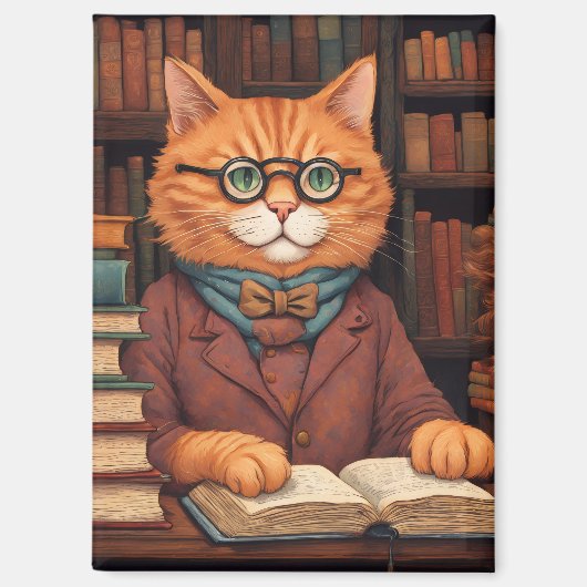 Bücher und Katzen Magnet (Vorderseite)