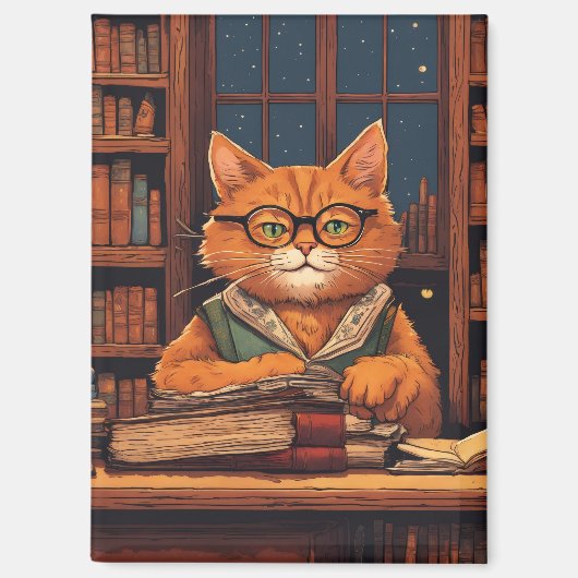 Bücher und Katzen Magnet (Vorderseite)