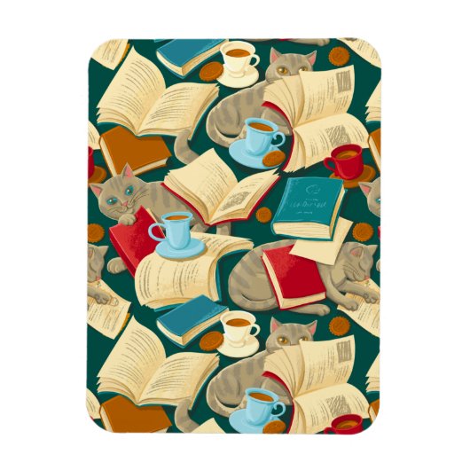 Bücher und Katzen Magnet (Vertikal)