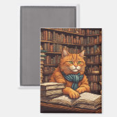 Bücher und Katzen Magnet (Vorderseite/Rückseite)