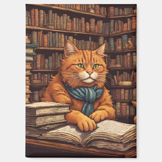 Bücher und Katzen Magnet (Vorderseite)