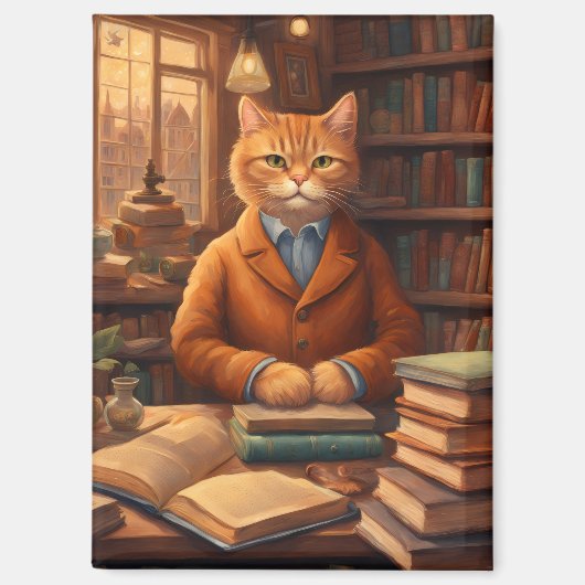 Bücher und Katzen Magnet (Vorderseite)