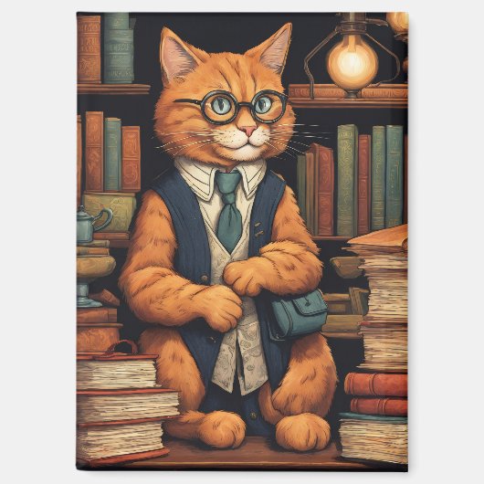 Bücher und Katzen Magnet (Vorderseite)