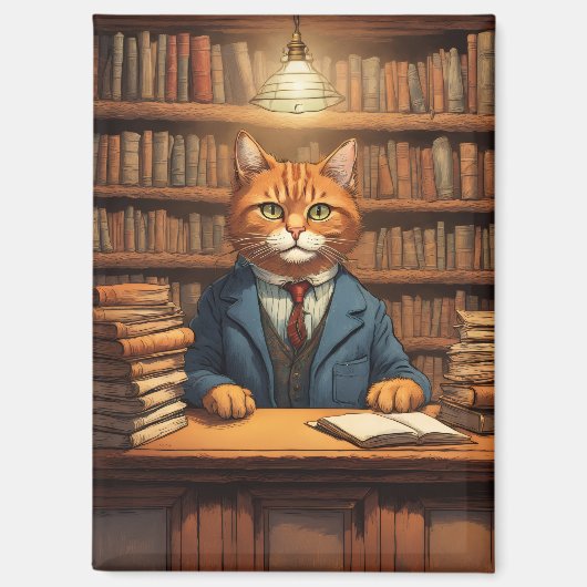 Bücher und Katzen Magnet (Vorderseite)