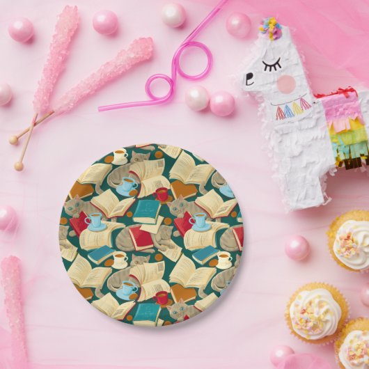 Bücher und Katzen Pappteller (Party)