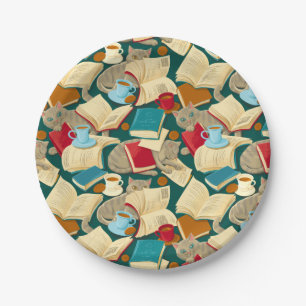 Bücher und Katzen Pappteller