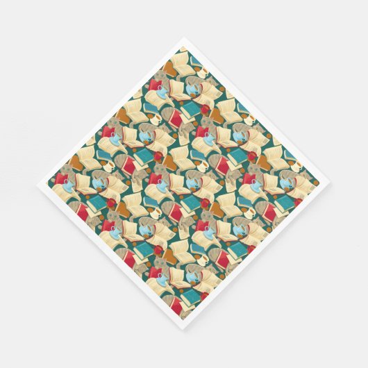 Bücher und Katzen Serviette (Ecke)