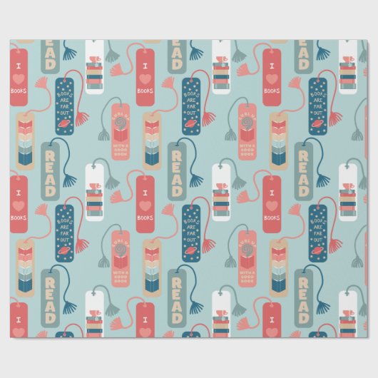 Bücher und Lesezeichen Gemustert lesen Geschenkpapier (Flach)