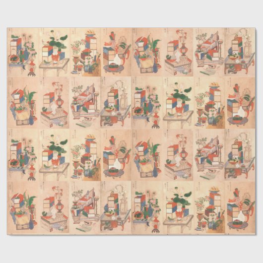 Bücher und Objekte eines koreanischen Wissenschaft Geschenkpapier (Flach)