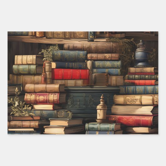 Bücher und Pflanze Geschenkpapier Set (Vorderseite)