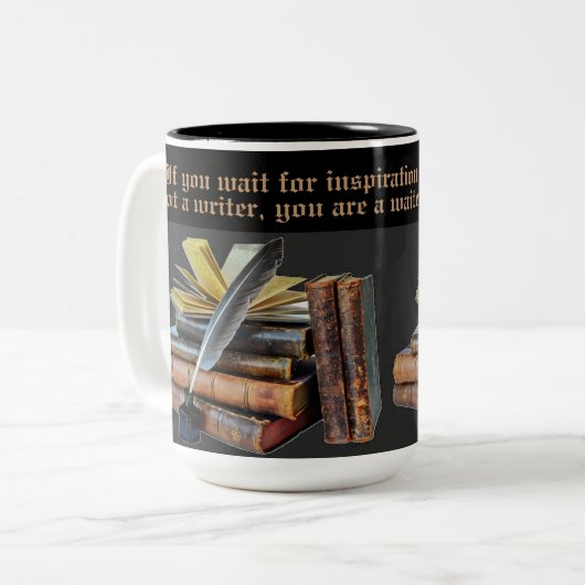 Bücher und Quill für Autoren Zweifarbige Tasse (Vorderseite Links)