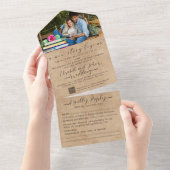 Bücher und Rose Wasserfarbe Fotos Rustikale Hochze All In One Einladung (Abreißen)