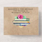 Bücher und Rose Wasserfarbe Fotos Rustikale Hochze All In One Einladung (Rückseite)